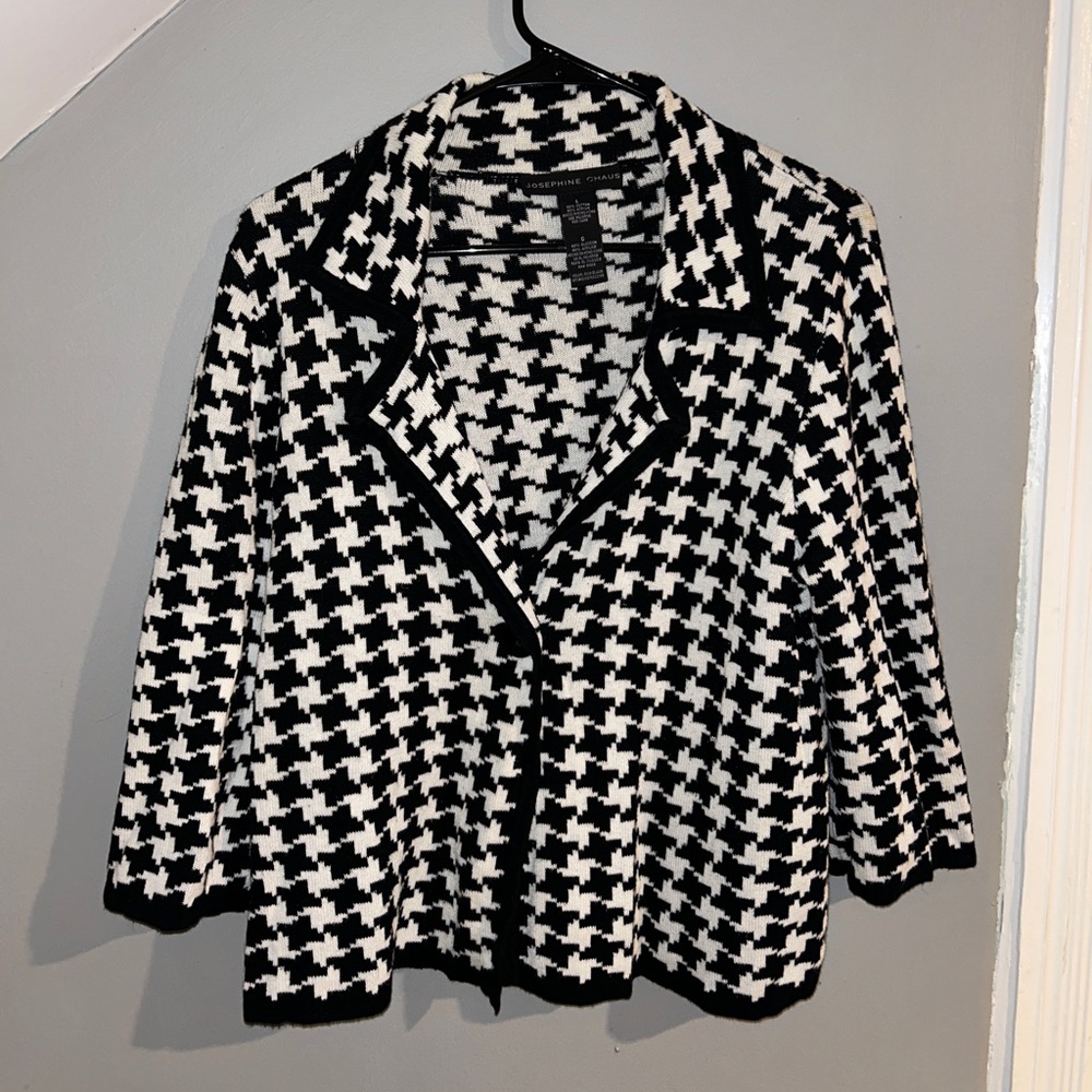 houndstooth plaid black and white cardigan